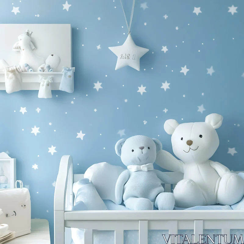 Serene Nursery Decor with Starry Wallpaper AI Image