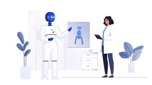 AI Doctor and Human Doctor Discussing X-Ray