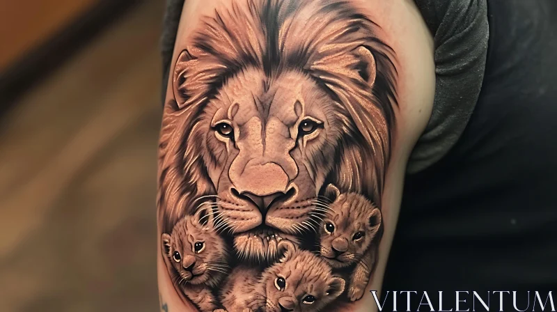 Lion and Cubs Realistic Tattoo Art AI Image