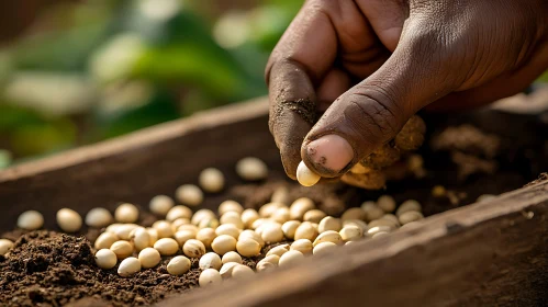 Close-up of Hand Planting Seeds