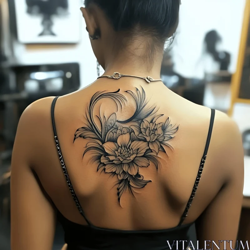 Beautiful Upper Back Flower Tattoo AI Image