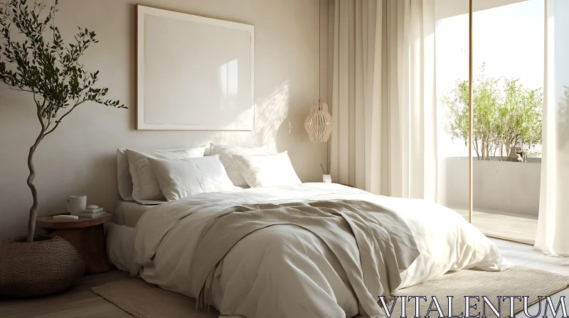 Modern Bedroom with Natural Light and Plant AI Image