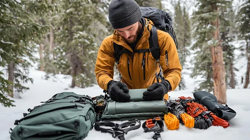 Winter Gear Preparation in Snow