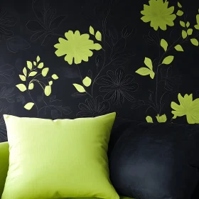 Floral Wallpaper with Green Accent Pillow