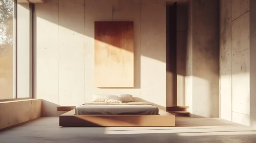 Sunlit Bedroom with Concrete Walls