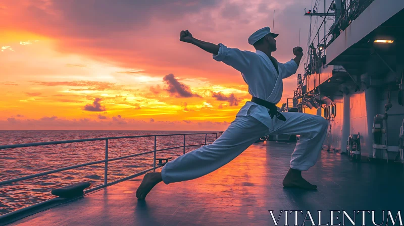 AI ART Man Practicing Karate on Ship