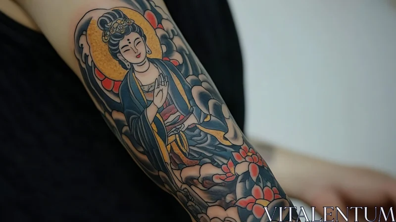 Buddha Tattoo Art with Traditional Spiritual Elements AI Image