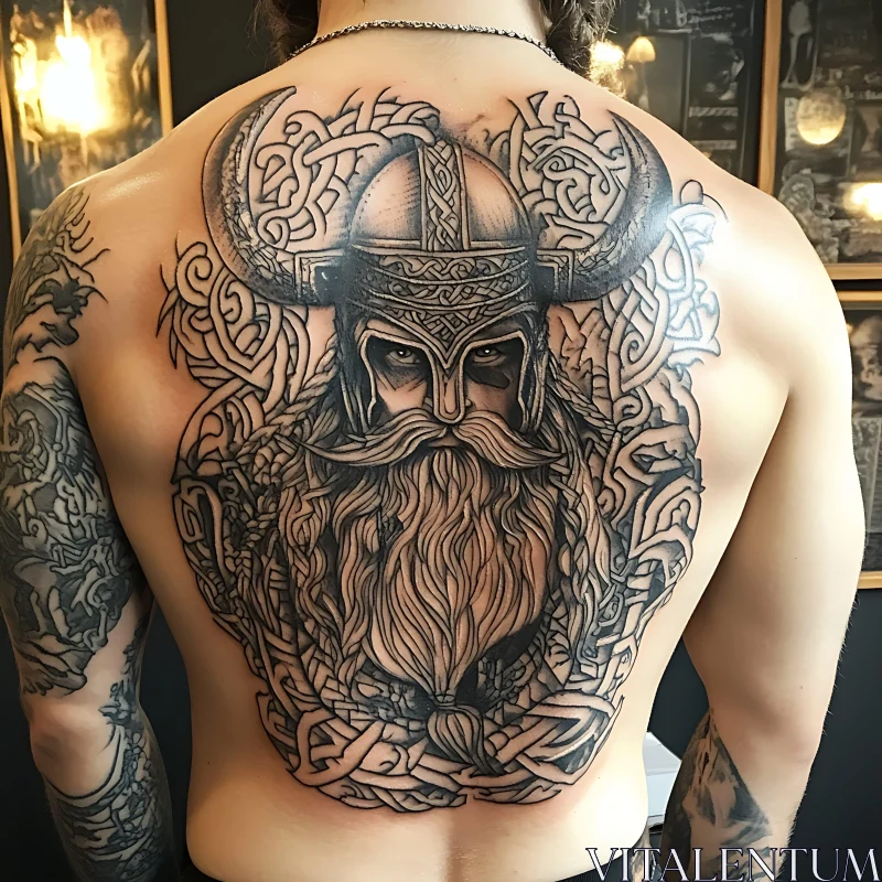 Nordic Warrior Back Tattoo with Knot Patterns AI Image