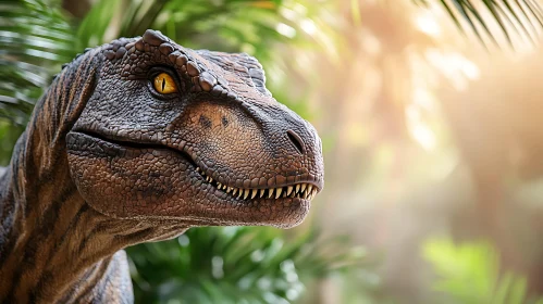 Detailed Dinosaur Head with Green Background