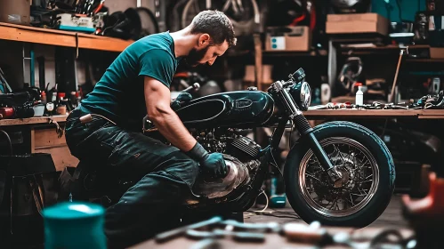 Mechanic Fine Tuning Classic Motorcycle Engine