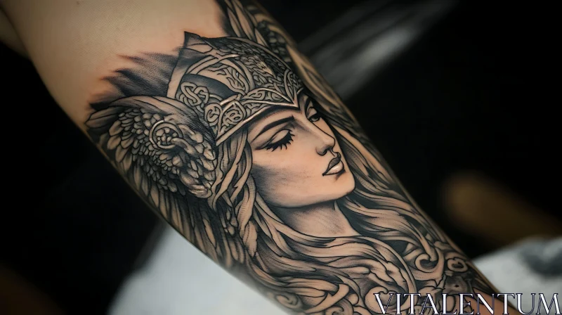 Detailed Female Warrior Arm Tattoo AI Image