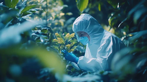 Person in Suit Examining Plant Life