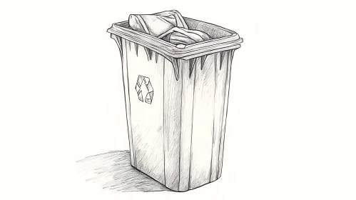 Hand-Drawn Illustration of a Trash Bin