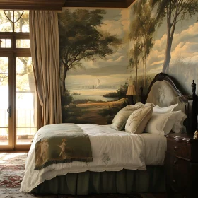 Classic Bedroom Interior with Scenic Mural