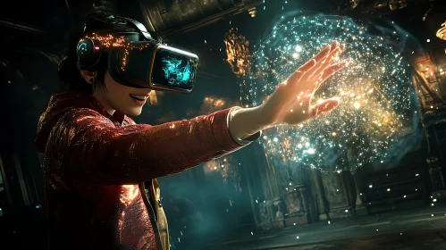 Woman in VR with Glowing Sphere