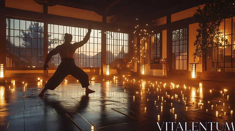 Candlelit Silhouette: Martial Arts in Tranquility AI Image