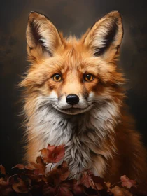 Red Fox with Autumn Leaves