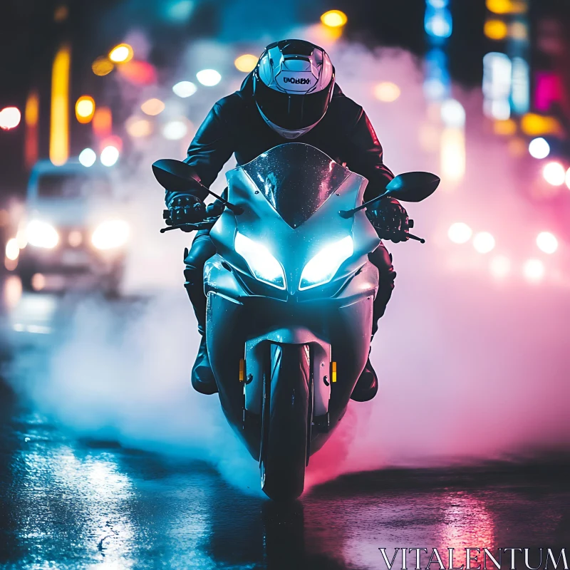 Urban Motorcycle Night Scene AI Image