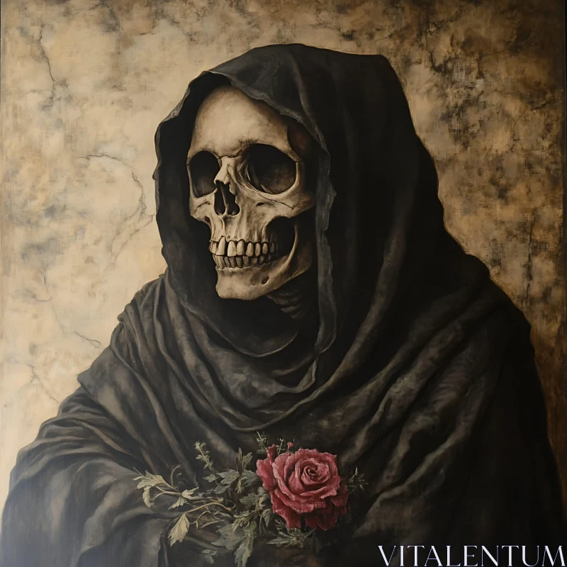 Skull Holding Rose Art AI Image