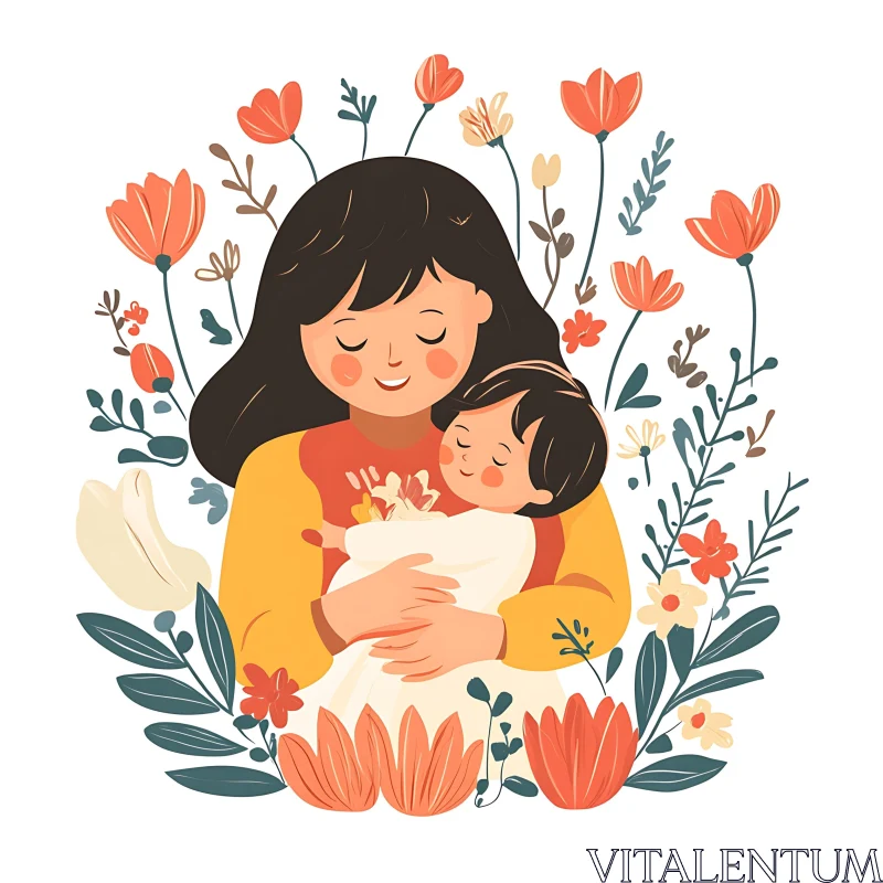 Loving Mother Holding Baby Illustration AI Image