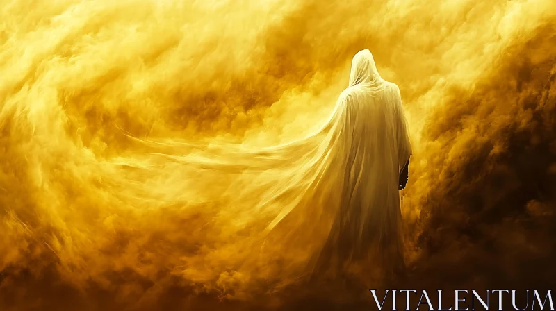 Hooded Figure in Golden Haze AI Image