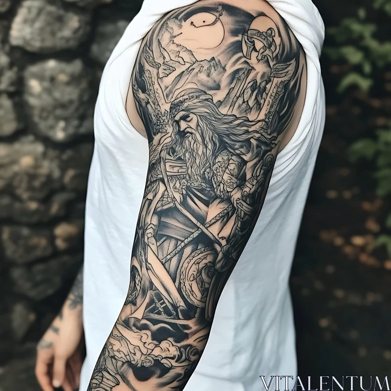 Detailed Black and Grey Arm Tattoo AI Image