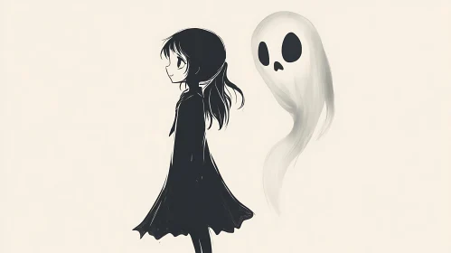 Whimsical Girl with Ghost Companion Artwork
