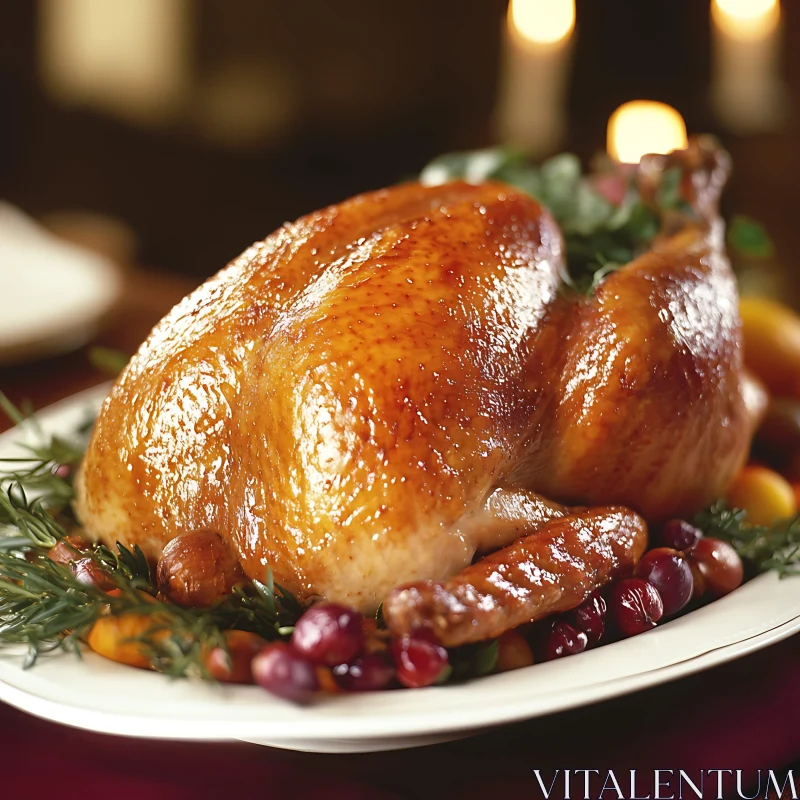 Festive Roasted Turkey with Cranberry Garnish AI Image