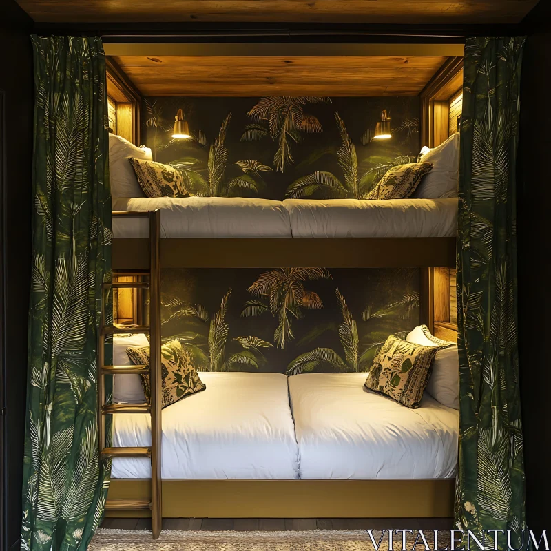 AI ART Cozy Bunk Bed with Tropical Wallpaper