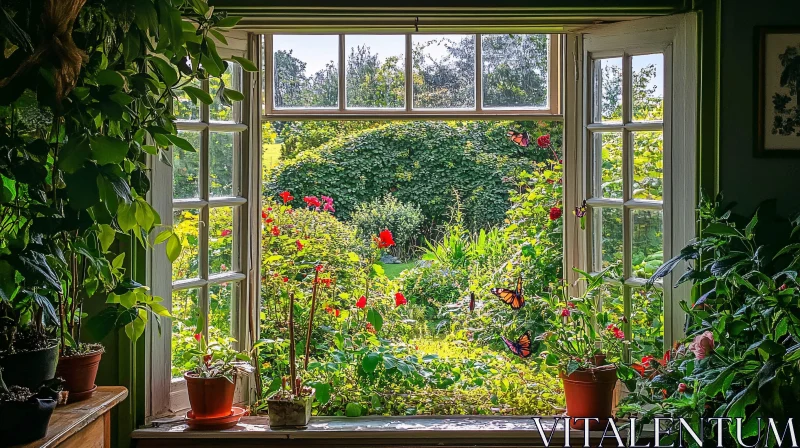 Window to a Blooming Garden AI Image