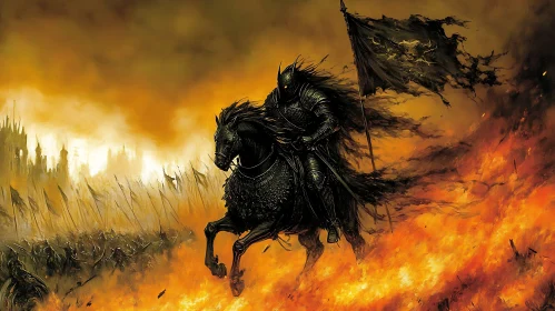 Dark Knight Charging Through Flames