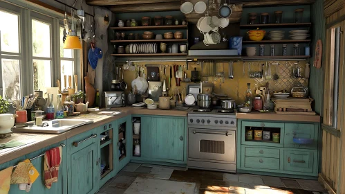 Vintage Kitchen with Turquoise Accents