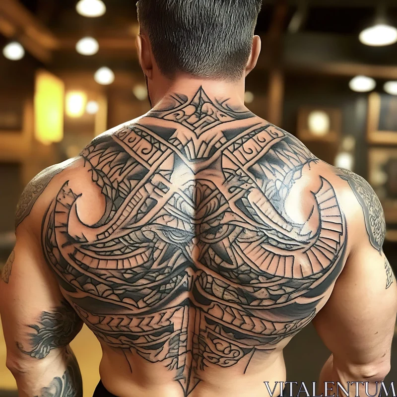 Geometric Tattoo Design on Strong Back AI Image