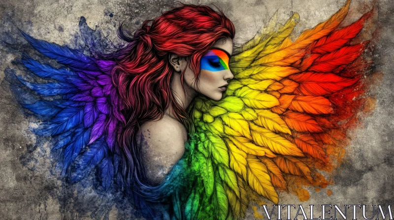 AI ART Rainbow Wings of Serenity Art