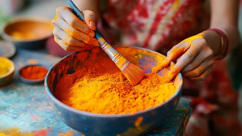 Artistic Color Mixing with Orange Powder