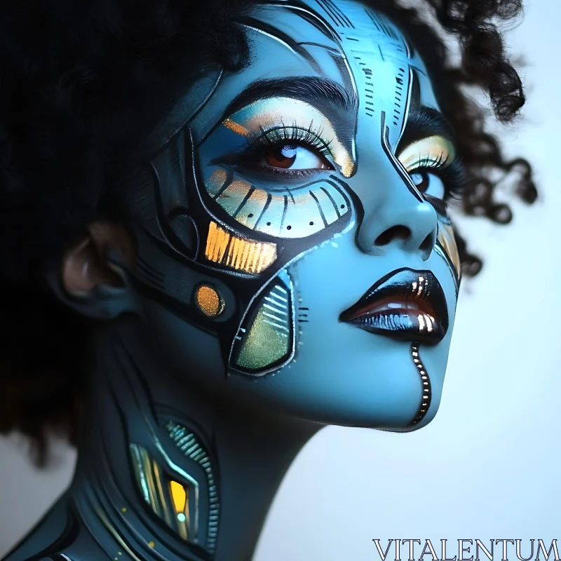 Artistic Blue Cyborg Makeup AI Image