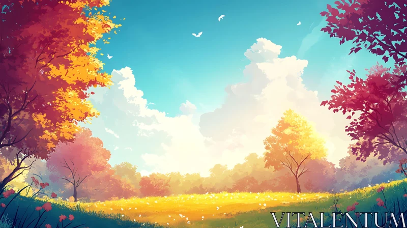 Landscape with Autumn Trees AI Image