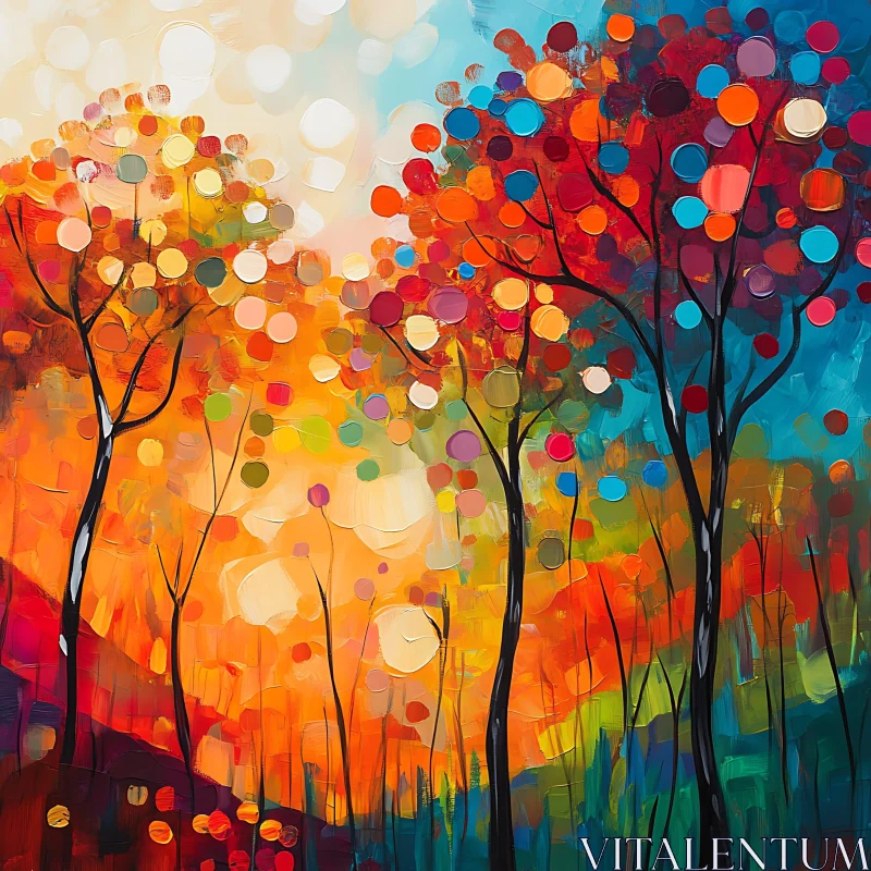 Vivid Abstract Landscape with Colorful Trees AI Image