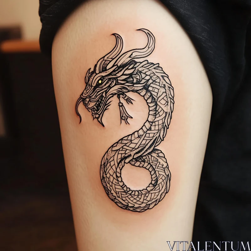 Detailed Dragon Tattoo in Black Ink AI Image