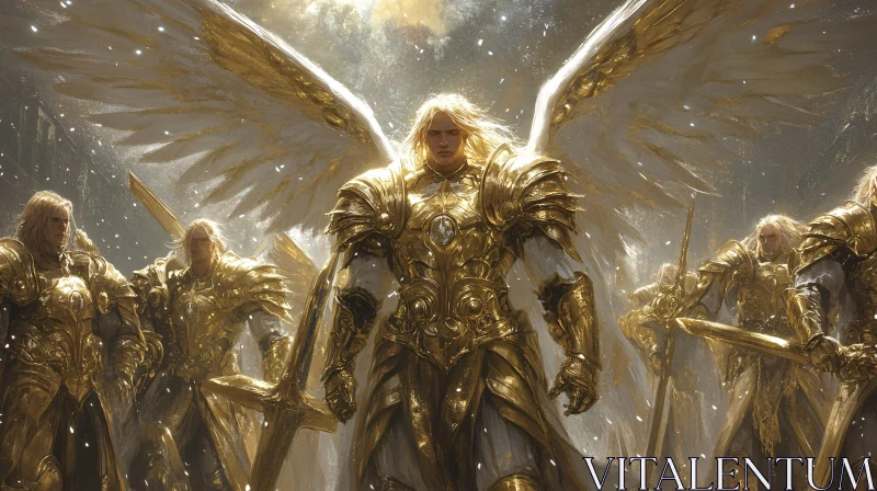 AI ART Golden Armored Angels with Swords