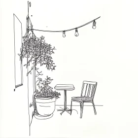 Outdoor Seating Area Black and White Drawing