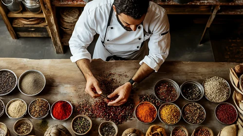 Culinary Mastermind at Work with Colorful Spices