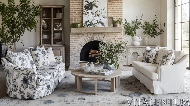 Cozy Home Interior with Floral Sofas AI Image