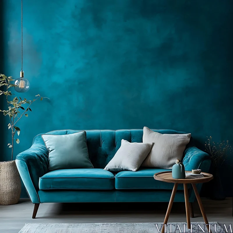 AI ART Teal Room with Velvet Couch