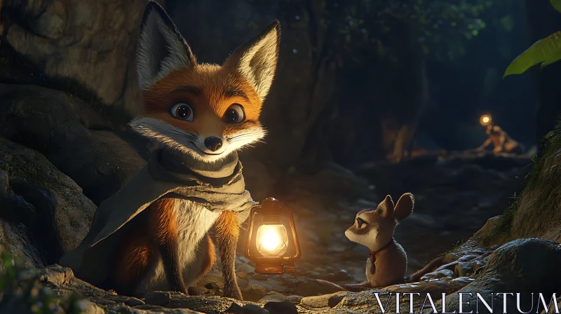 A Fox's Illuminated Encounter AI Image