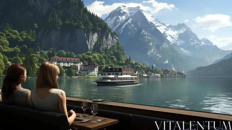 Elegant Maritime Scene with Mountain Backdrop AI Image