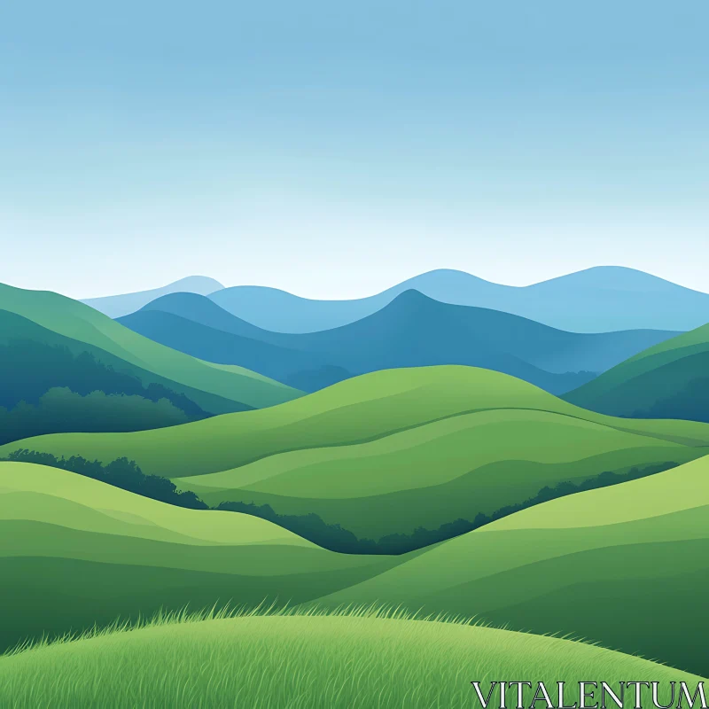 AI ART Rolling Hills and Distant Mountains