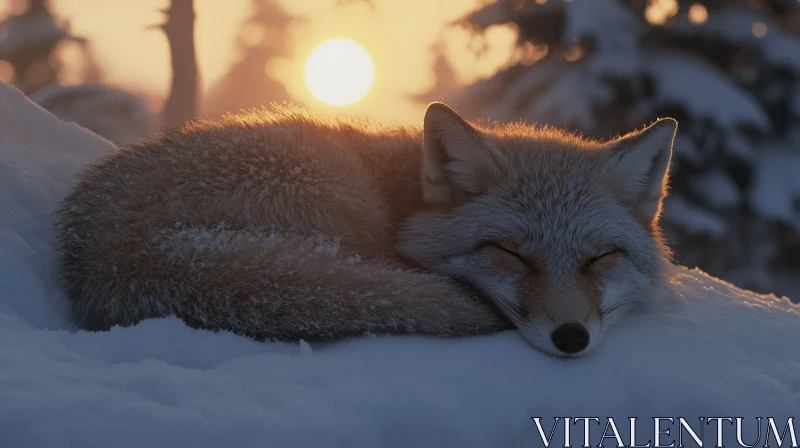 AI ART Restful Fox in Winter Landscape