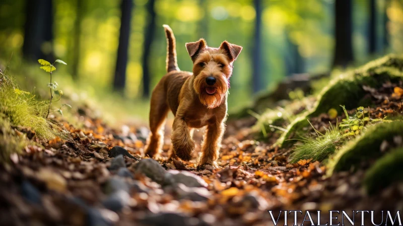 Playful Terrier Dog Walking in Autumn Forest AI Image