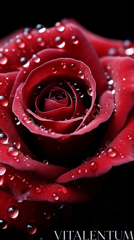 AI ART Red Rose Close-Up with Water Droplets - Romantic Fantasy